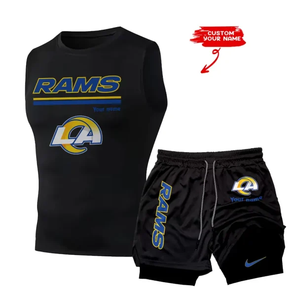 Los Angeles Rams Tank Tops Vest Sleeveless and Outdoor Casual Training Sports Shorts 2-in-1 Double-Layer Shorts For Men SPTMODS019 - Image 7