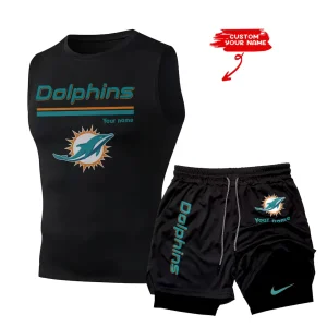 Miami Dolphins Tank Tops Vest Sleeveless and Outdoor Casual Training Sports Shorts 2-in-1 Double-Layer Shorts For Men SPTMODS020