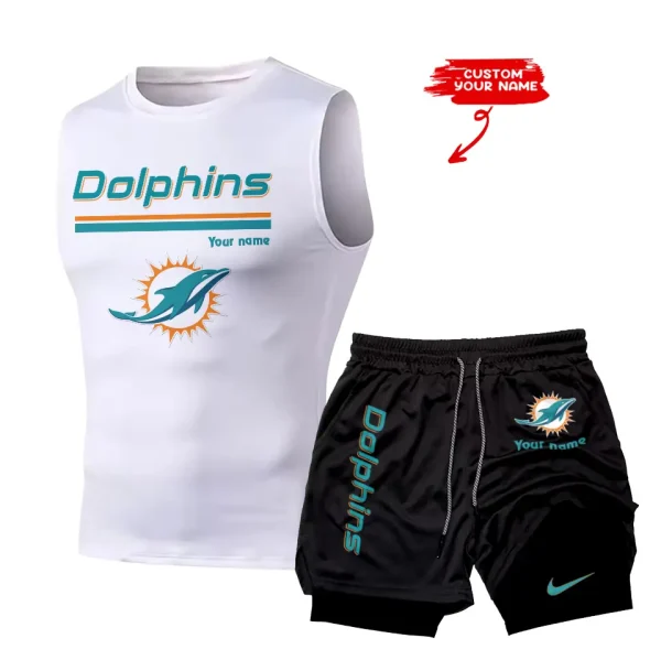 Miami Dolphins Tank Tops Vest Sleeveless and Outdoor Casual Training Sports Shorts 2-in-1 Double-Layer Shorts For Men SPTMODS020 - Image 2