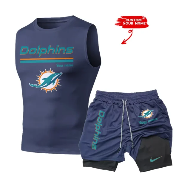 Miami Dolphins Tank Tops Vest Sleeveless and Outdoor Casual Training Sports Shorts 2-in-1 Double-Layer Shorts For Men SPTMODS020 - Image 3