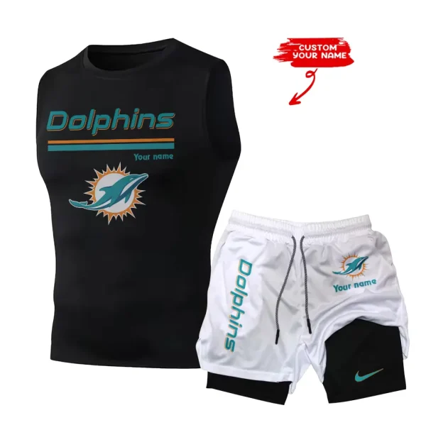 Miami Dolphins Tank Tops Vest Sleeveless and Outdoor Casual Training Sports Shorts 2-in-1 Double-Layer Shorts For Men SPTMODS020 - Image 4