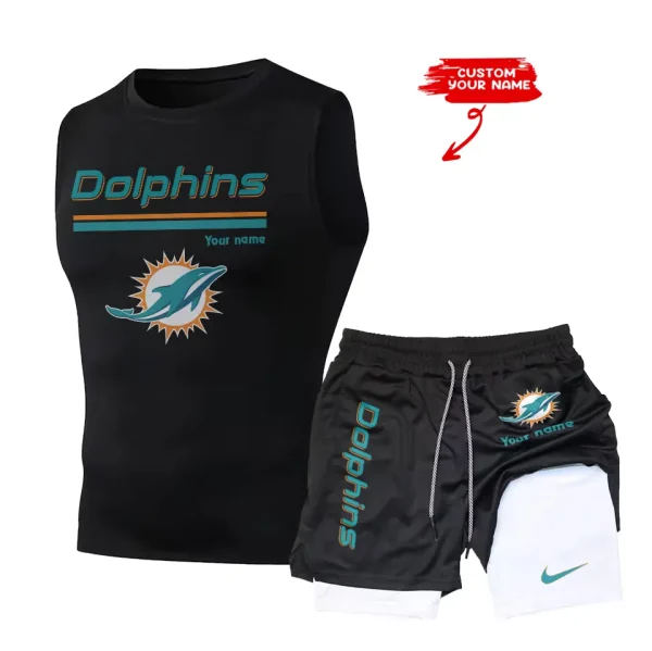 Miami Dolphins Tank Tops Vest Sleeveless and Outdoor Casual Training Sports Shorts 2-in-1 Double-Layer Shorts For Men SPTMODS020 - Image 6