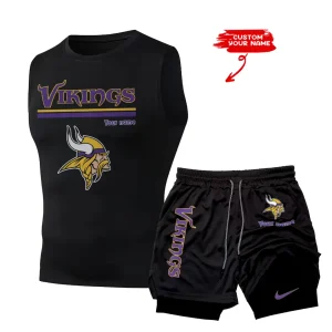 Minnesota Vikings Tank Tops Vest Sleeveless and Outdoor Casual Training Sports Shorts 2-in-1 Double-Layer Shorts For Men SPTMODS021