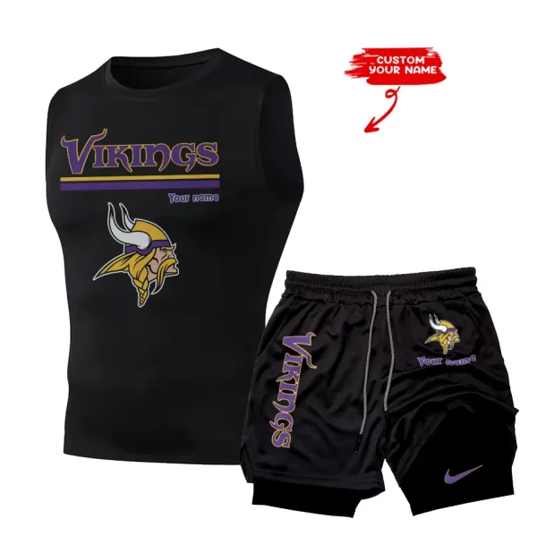 Minnesota Vikings Tank Tops Vest Sleeveless and Outdoor Casual Training Sports Shorts 2-in-1 Double-Layer Shorts For Men SPTMODS021