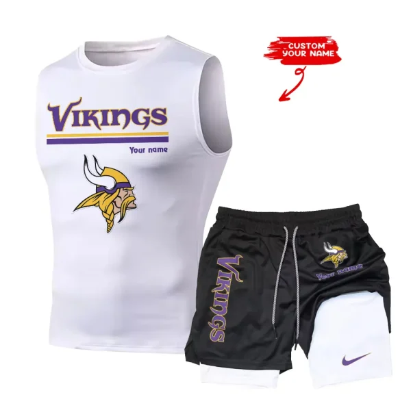 Minnesota Vikings Tank Tops Vest Sleeveless and Outdoor Casual Training Sports Shorts 2-in-1 Double-Layer Shorts For Men SPTMODS021 - Image 2