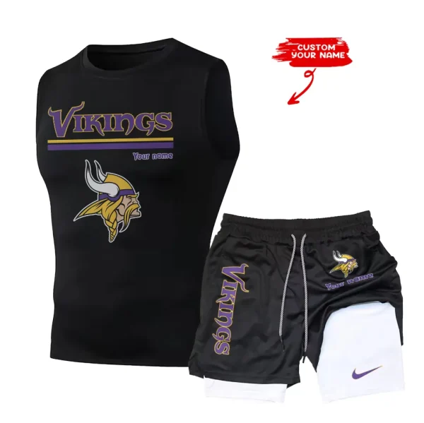 Minnesota Vikings Tank Tops Vest Sleeveless and Outdoor Casual Training Sports Shorts 2-in-1 Double-Layer Shorts For Men SPTMODS021 - Image 3
