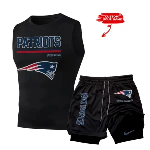 New England Patriots Tank Tops Vest Sleeveless and Outdoor Casual Training Sports Shorts 2-in-1 Double-Layer Shorts For Men SPTMODS022