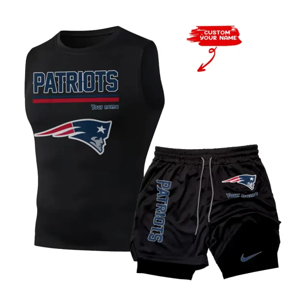 New England Patriots Tank Tops Vest Sleeveless and Outdoor Casual Training Sports Shorts 2-in-1 Double-Layer Shorts For Men SPTMODS022