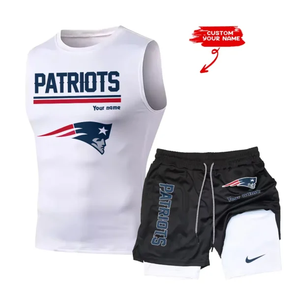 New England Patriots Tank Tops Vest Sleeveless and Outdoor Casual Training Sports Shorts 2-in-1 Double-Layer Shorts For Men SPTMODS022 - Image 7