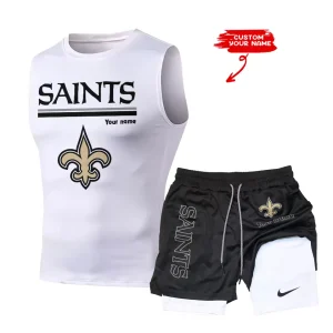 New Orleans Saints Tank Tops Vest Sleeveless and Outdoor Casual Training Sports Shorts 2-in-1 Double-Layer Shorts For Men SPTMODS023