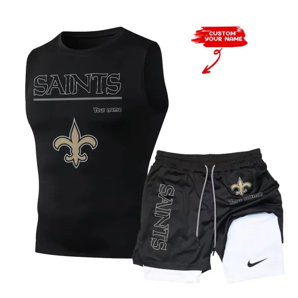 New Orleans Saints Tank Tops Vest Sleeveless and Outdoor Casual Training Sports Shorts 2-in-1 Double-Layer Shorts For Men SPTMODS023 - Image 2
