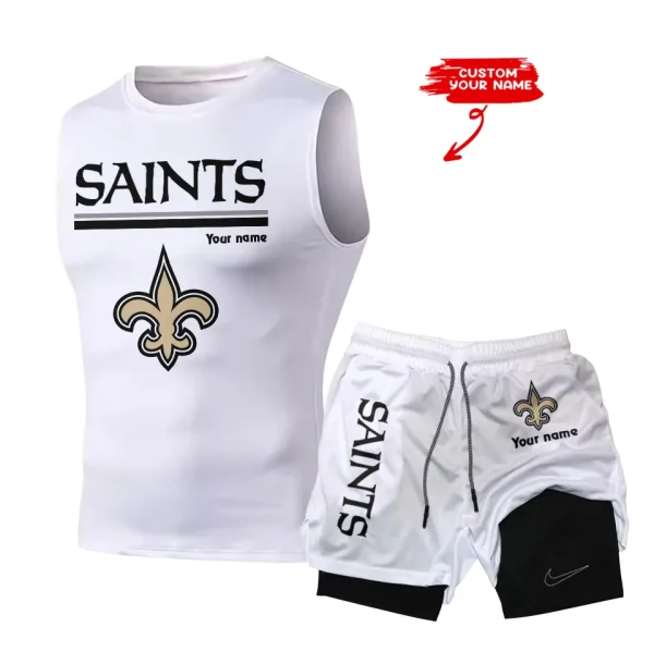 New Orleans Saints Tank Tops Vest Sleeveless and Outdoor Casual Training Sports Shorts 2-in-1 Double-Layer Shorts For Men SPTMODS023 - Image 3