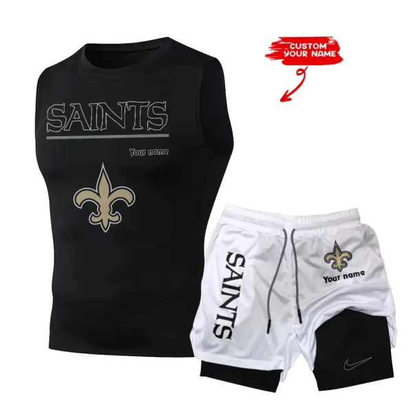 New Orleans Saints Tank Tops Vest Sleeveless and Outdoor Casual Training Sports Shorts 2-in-1 Double-Layer Shorts For Men SPTMODS023 - Image 4