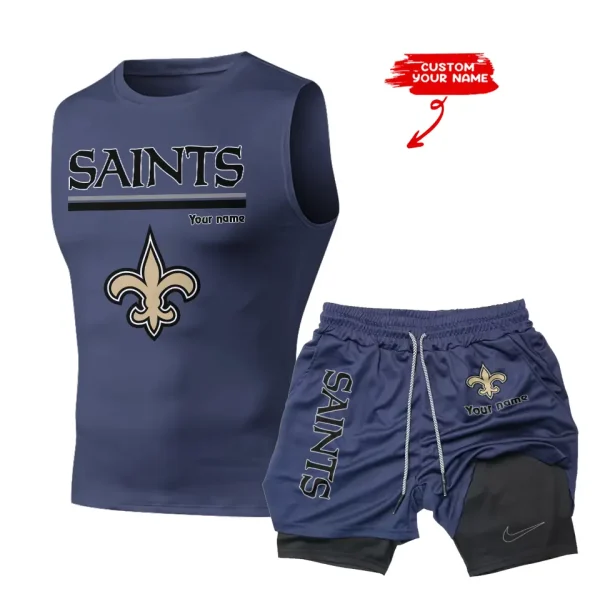 New Orleans Saints Tank Tops Vest Sleeveless and Outdoor Casual Training Sports Shorts 2-in-1 Double-Layer Shorts For Men SPTMODS023 - Image 5