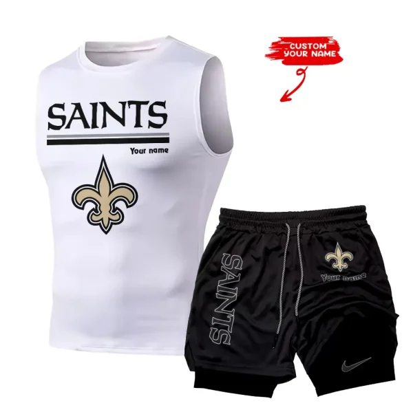 New Orleans Saints Tank Tops Vest Sleeveless and Outdoor Casual Training Sports Shorts 2-in-1 Double-Layer Shorts For Men SPTMODS023 - Image 6