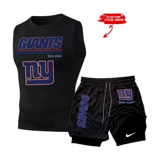 New York Giants Tank Tops Vest Sleeveless and Outdoor Casual Training Sports Shorts 2-in-1 Double-Layer Shorts For Men SPTMODS024
