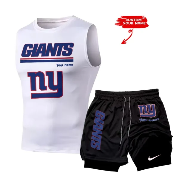 New York Giants Tank Tops Vest Sleeveless and Outdoor Casual Training Sports Shorts 2-in-1 Double-Layer Shorts For Men SPTMODS024 - Image 2
