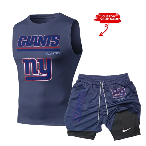 New York Giants Tank Tops Vest Sleeveless and Outdoor Casual Training Sports Shorts 2-in-1 Double-Layer Shorts For Men SPTMODS024 - Image 3