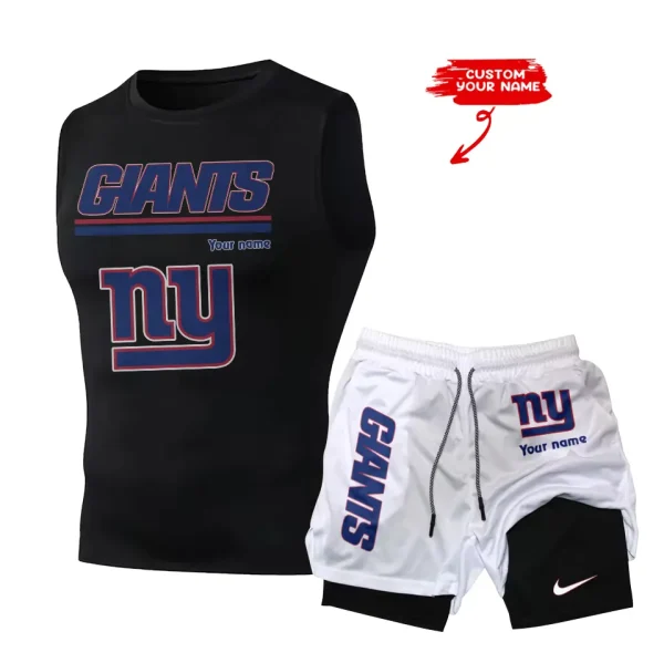 New York Giants Tank Tops Vest Sleeveless and Outdoor Casual Training Sports Shorts 2-in-1 Double-Layer Shorts For Men SPTMODS024 - Image 4