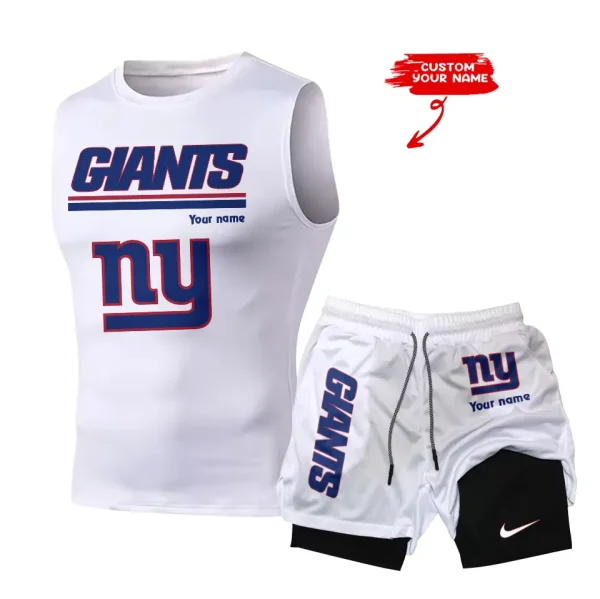 New York Giants Tank Tops Vest Sleeveless and Outdoor Casual Training Sports Shorts 2-in-1 Double-Layer Shorts For Men SPTMODS024 - Image 5