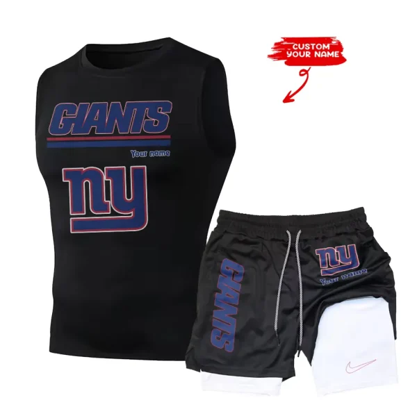 New York Giants Tank Tops Vest Sleeveless and Outdoor Casual Training Sports Shorts 2-in-1 Double-Layer Shorts For Men SPTMODS024 - Image 6