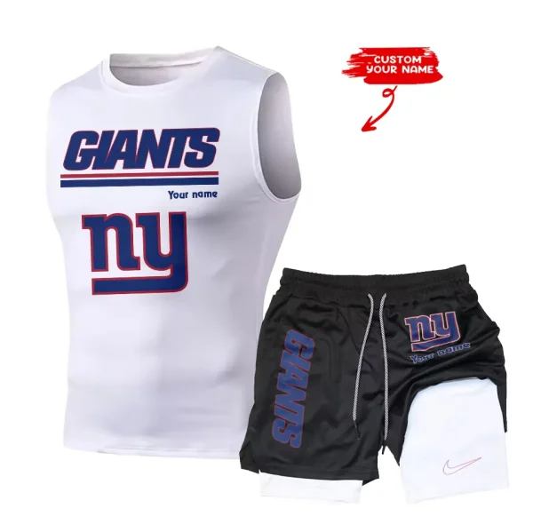 New York Giants Tank Tops Vest Sleeveless and Outdoor Casual Training Sports Shorts 2-in-1 Double-Layer Shorts For Men SPTMODS024 - Image 7