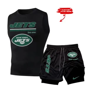 New York Jets Tank Tops Vest Sleeveless and Outdoor Casual Training Sports Shorts 2-in-1 Double-Layer Shorts For Men SPTMODS025