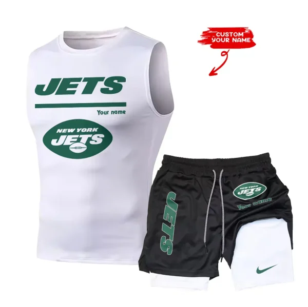 New York Jets Tank Tops Vest Sleeveless and Outdoor Casual Training Sports Shorts 2-in-1 Double-Layer Shorts For Men SPTMODS025 - Image 2
