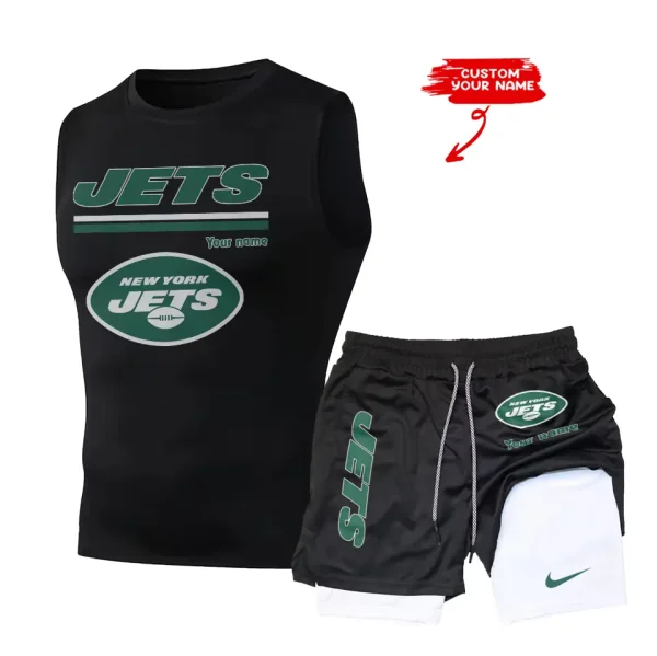 New York Jets Tank Tops Vest Sleeveless and Outdoor Casual Training Sports Shorts 2-in-1 Double-Layer Shorts For Men SPTMODS025 - Image 3