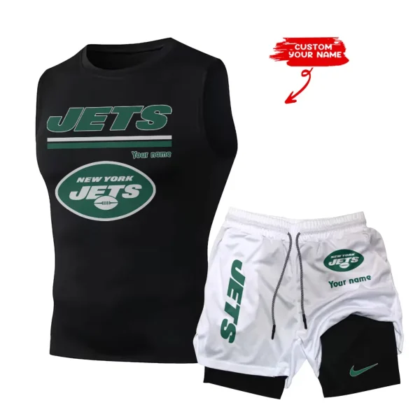New York Jets Tank Tops Vest Sleeveless and Outdoor Casual Training Sports Shorts 2-in-1 Double-Layer Shorts For Men SPTMODS025 - Image 5