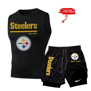 Pittsburgh Steelers Tank Tops Vest Sleeveless and Outdoor Casual Training Sports Shorts 2-in-1 Double-Layer Shorts For Men SPTMODS027