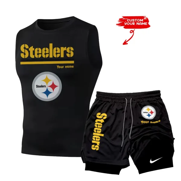 Pittsburgh Steelers Tank Tops Vest Sleeveless and Outdoor Casual Training Sports Shorts 2-in-1 Double-Layer Shorts For Men SPTMODS027