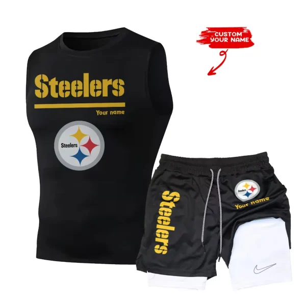 Pittsburgh Steelers Tank Tops Vest Sleeveless and Outdoor Casual Training Sports Shorts 2-in-1 Double-Layer Shorts For Men SPTMODS027 - Image 4
