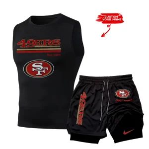 San Francisco 49ers Tank Tops Vest Sleeveless and Outdoor Casual Training Sports Shorts 2-in-1 Double-Layer Shorts For Men SPTMODS028