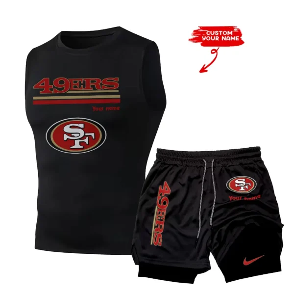 San Francisco 49ers Tank Tops Vest Sleeveless and Outdoor Casual Training Sports Shorts 2-in-1 Double-Layer Shorts For Men SPTMODS028