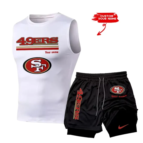 San Francisco 49ers Tank Tops Vest Sleeveless and Outdoor Casual Training Sports Shorts 2-in-1 Double-Layer Shorts For Men SPTMODS028 - Image 2