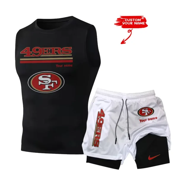 San Francisco 49ers Tank Tops Vest Sleeveless and Outdoor Casual Training Sports Shorts 2-in-1 Double-Layer Shorts For Men SPTMODS028 - Image 4