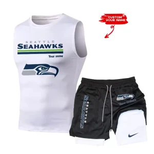 Seattle Seahawks Tank Tops Vest Sleeveless and Outdoor Casual Training Sports Shorts 2-in-1 Double-Layer Shorts For Men SPTMODS029