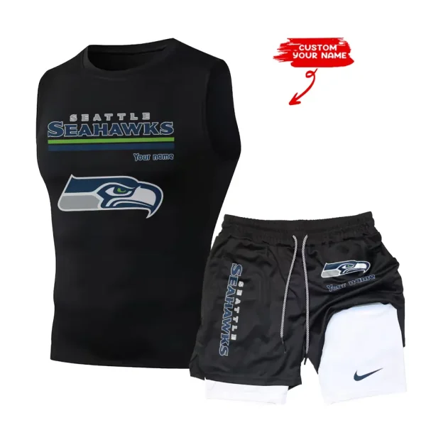 Seattle Seahawks Tank Tops Vest Sleeveless and Outdoor Casual Training Sports Shorts 2-in-1 Double-Layer Shorts For Men SPTMODS029 - Image 2