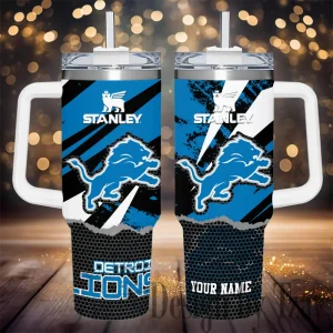 Detroit Lions Simple Modem 40oz Tumbler With Handle And Straw Lid AZC40OZT775