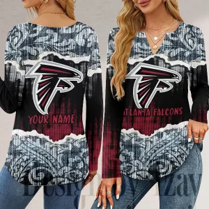 Atlanta Falcons Long Sleeve Shirts For Women V-Neck Dressy Casual SPTLSSFWVN098