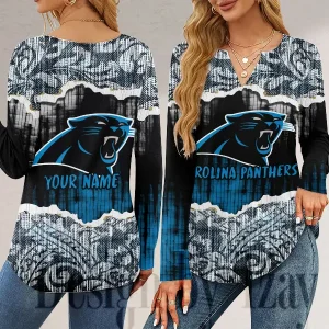 Carolina Panthers Long Sleeve Shirts For Women V-Neck Dressy Casual SPTLSSFWVN101