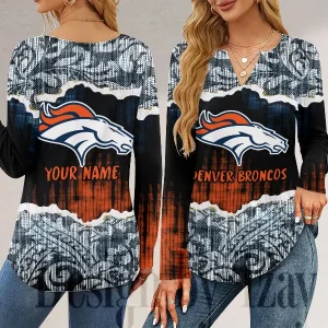 Denver Broncos Long Sleeve Shirts For Women V-Neck Dressy Casual SPTLSSFWVN106