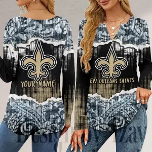 New Orleans Saints Long Sleeve Shirts For Women V-Neck Dressy Casual SPTLSSFWVN119