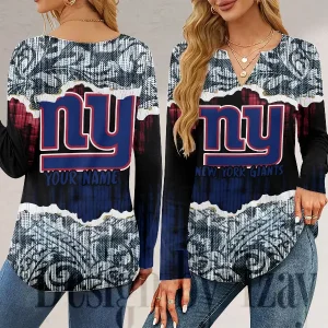 New York Giants Long Sleeve Shirts For Women V-Neck Dressy Casual SPTLSSFWVN120