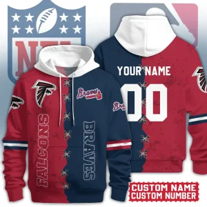 Atlanta Falcons x Atlanta Braves Premium 3D Mixed Color Hoodie - Best Gifts For Fans AZHD1238