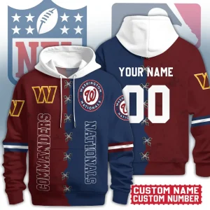 Washington Commanders x Washington Nationals Premium 3D Mixed Color Hoodie - Best Gifts For Fans AZHD1242