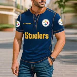 Pittsburgh Steelers Men's Button Neck T-Shirt Short Sleeve Casual New Design 2025 SPTBNT065