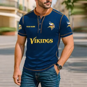 Minnesota Vikings Men's Button Neck T-Shirt Short Sleeve Casual New Design 2025 SPTBNT067