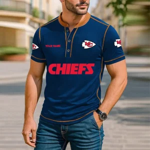 Kansas City Chiefs Men's Button Neck T-Shirt Short Sleeve Casual New Design 2025 SPTBNT069